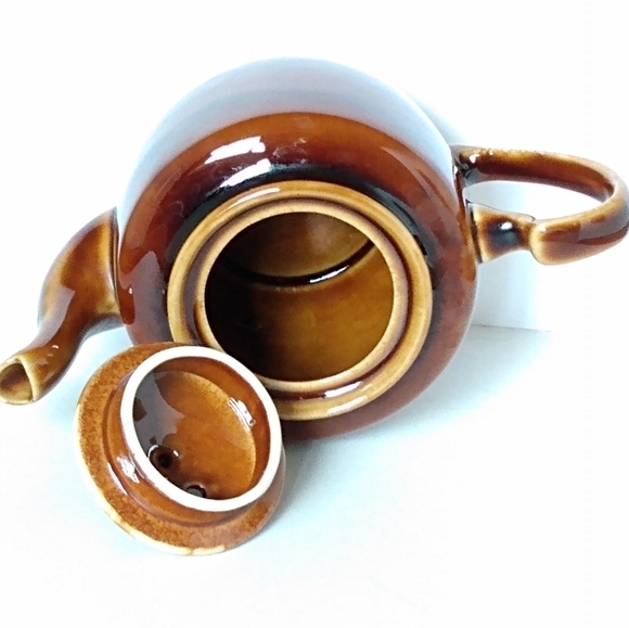 Little Vintage Brown Drip Cream Swirl Glaze Ceramic Tea Pot - Picture 3 of 12